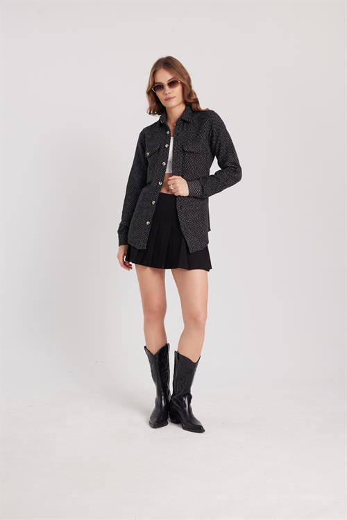 Kadın Slim Fit Dar Kesim Uzun Kollu Çizgili Çift Cepli Kışlık Oduncu Gömlek