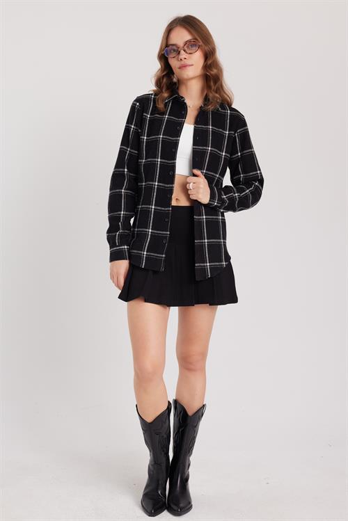 Kadın Slim Fit Dar Kesim Uzun Kollu Kareli Kışlık Oduncu Gömlek