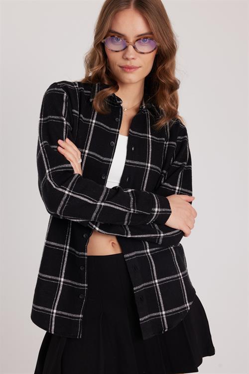 Kadın Slim Fit Dar Kesim Uzun Kollu Kareli Kışlık Oduncu Gömlek