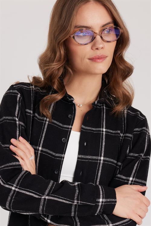 Kadın Slim Fit Dar Kesim Uzun Kollu Kareli Kışlık Oduncu Gömlek