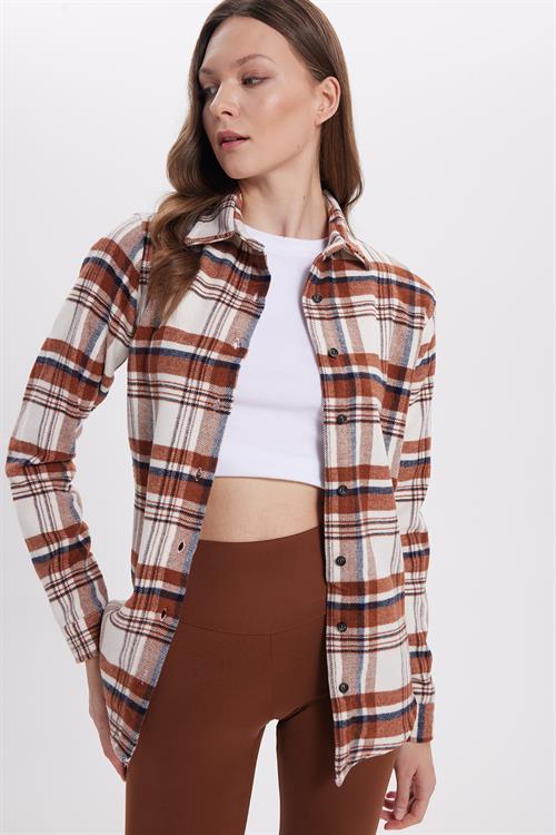 Kadın Oversize Geniş Kalıp Oduncu Ekose Gömlek
