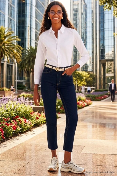 Kadın 2li Paket Siyah-Beyaz Slim Fit Dar Kesim Uzun Kollu Pamuklu Vücuda Oturan Dokulu Basic Gömlek