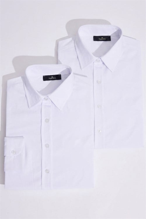 Kadın 2li Paket Beyaz Slim Fit Dar Kesim Uzun Kollu Pamuklu Vücuda Oturan Dokulu Basic Gömlek