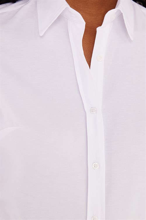 Kadın 2li Paket Beyaz Slim Fit Dar Kesim Uzun Kollu Pamuklu Vücuda Oturan Dokulu Basic Gömlek