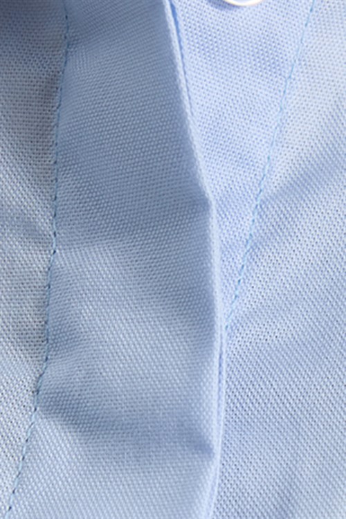 Kadın Slim Fit Dar Kesim %100 Pamuk Spor Yaka Gizli Pat Uzun Kollu Düz Oxford Leke Tutmaz Mavi Gömlek