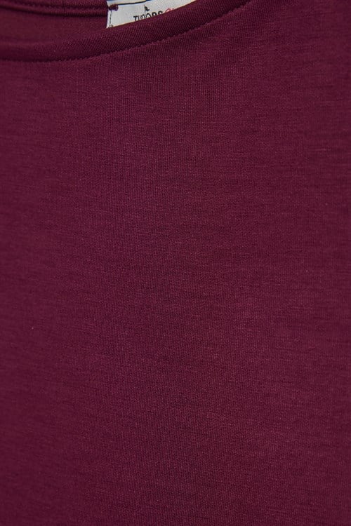 Kadın Slim Fit Dar Kesim Kısa Kollu Kayık Yaka Bordo Bluz