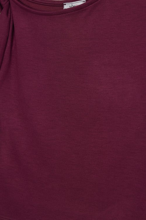 Kadın Slim Fit Dar Kesim Kısa Kollu Kayık Yaka Bordo Bluz