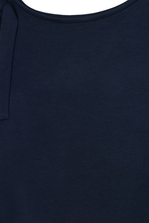 Kadın Slim Fit Dar Kesim Kısa Kollu Kayık Yaka Lacivert Bluz