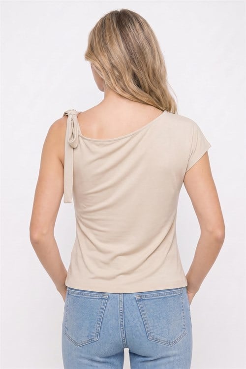 Kadın Slim Fit Dar Kesim Kısa Kollu Kayık Yaka Bej  Bluz