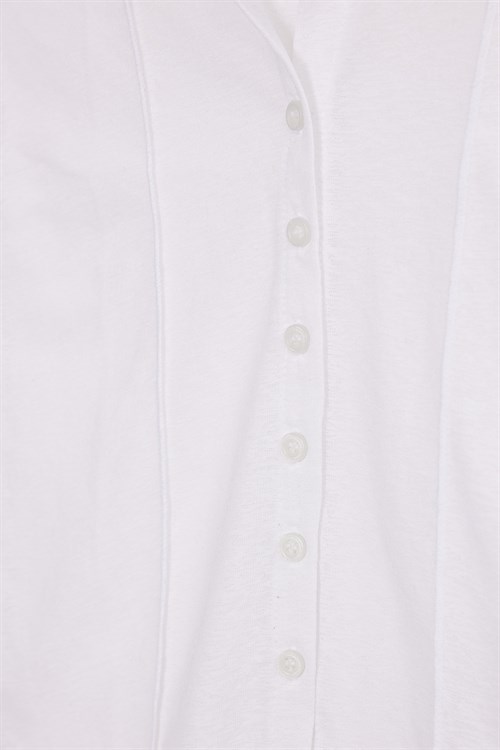 Kadın Slim Fit Dar Kesim Kısa Kollu Gömlek Yaka Beyaz Gömlek