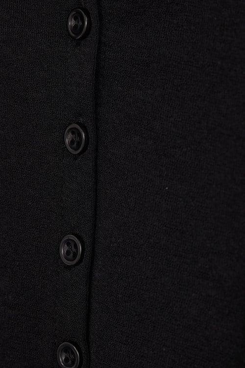 Kadın Slim Fit Dar Kesim Kısa Kollu Gömlek Yaka Siyah Gömlek