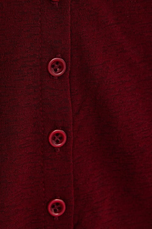 Kadın Slim Fit Dar Kesim Kısa Kollu Gömlek Yaka Bordo Gömlek