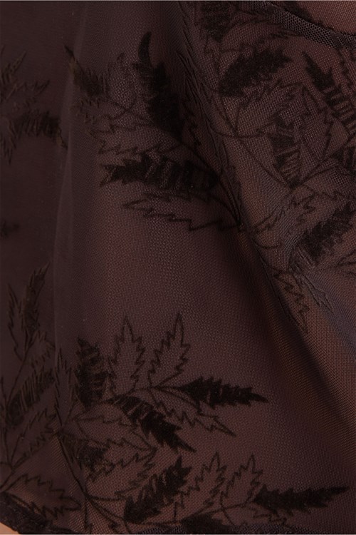 Kadın Slim Fit Dar Kesim V Yaka Uzun Kollu Dantel Detaylı Kahverengi Bluz