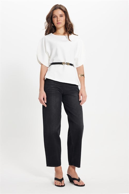 Kadın Slim Fit Dar Kesim Kol Detaylı İnce Kemerli Fermuarlı Beyaz Bluz Gömlek