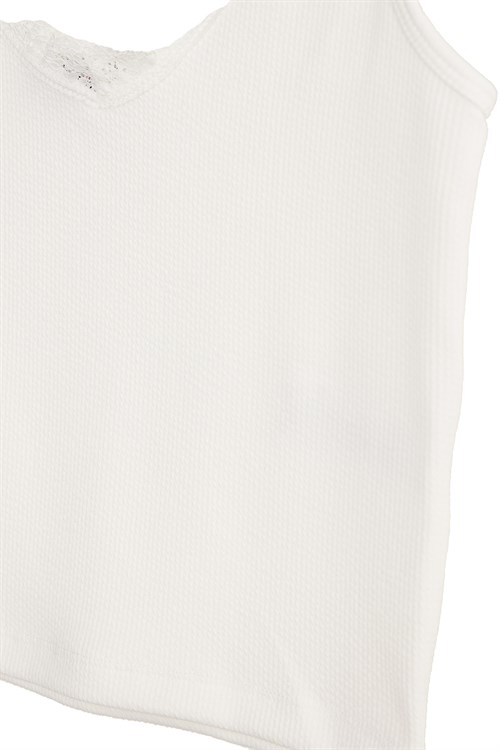 Kadın Slim Fit Dar Kesim Askılı V Yaka Dantel Detaylı Ekru Atlet Bluz
