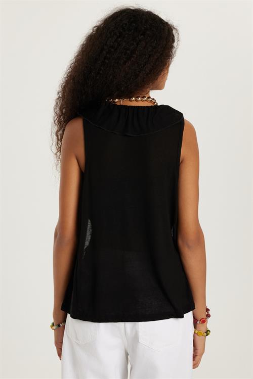 Kadın Slim Fit Dar Kesim Sıfır Kollu V Yaka Siyah Hırka
