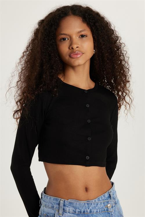 Kadın Slim Fit Dar Kesim Uzun Kollu Bisiklet Yaka Siyah Hırka