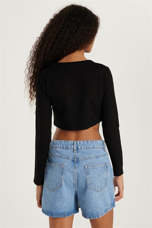 Kadın Slim Fit Dar Kesim Uzun Kollu Bisiklet Yaka Siyah Hırka