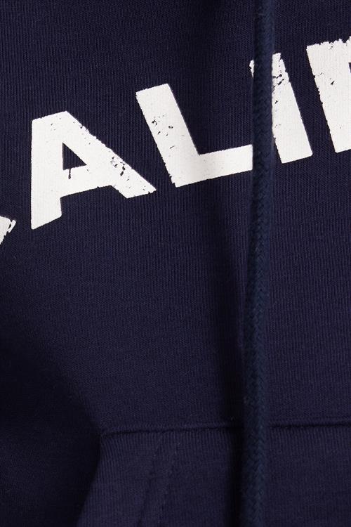 Kadın Slim Fit Dar Kesim Pamuklu Kapüşonlu Baskılı Lacivert Hırka