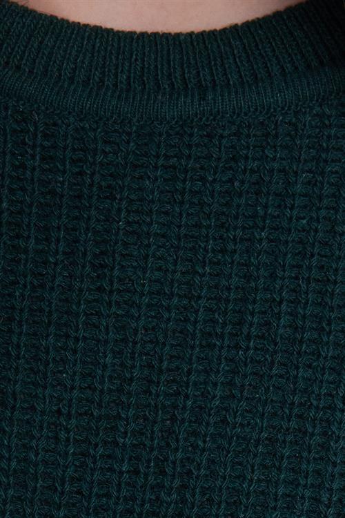 Kadın Oversize Geniş Kesim Örme Detaylı Bisiklet Yaka Yeşil Kazak