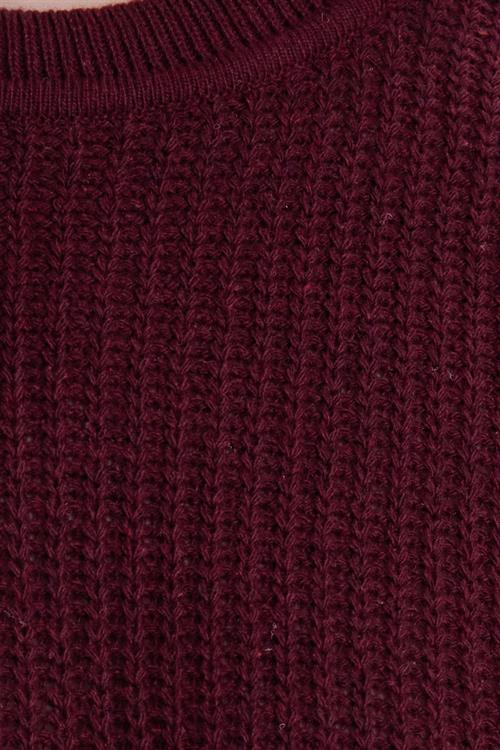 Kadın Oversize Geniş Kesim Örme Detaylı Bisiklet Yaka Bordo Kazak