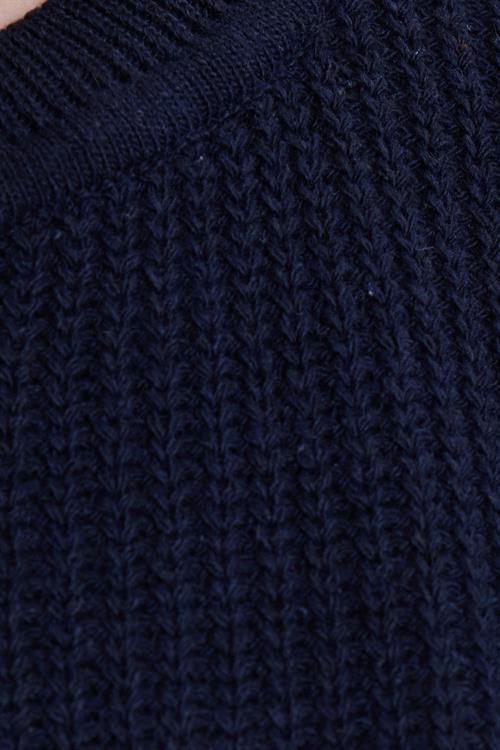Kadın Oversize Geniş Kesim Örme Detaylı Bisiklet Yaka Lacivert Kazak