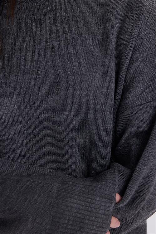 Kadın Oversize Geniş Kesim Bisiklet Yaka Antrasit Kazak