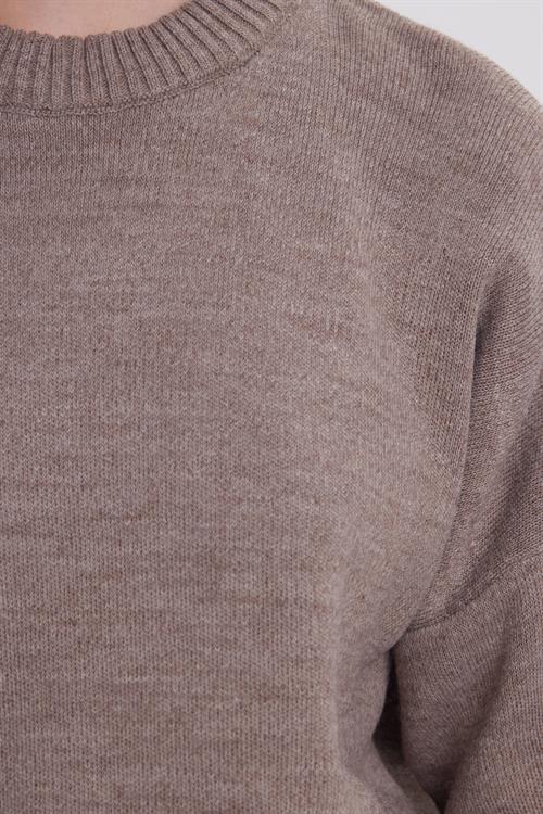 Kadın Oversize Geniş Kesim Bisiklet Yaka Vizon Kazak