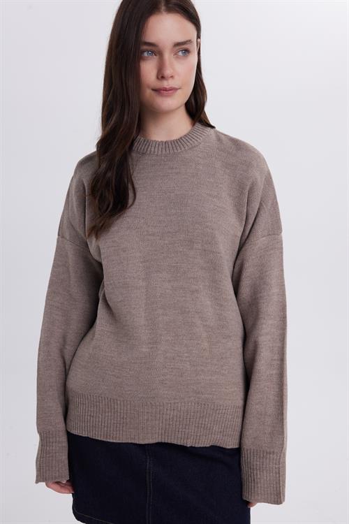 Kadın Oversize Geniş Kesim Bisiklet Yaka Vizon Kazak