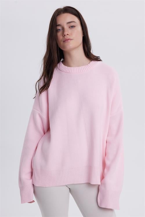 Kadın Oversize Geniş Kesim Bisiklet Yaka Pembe Kazak