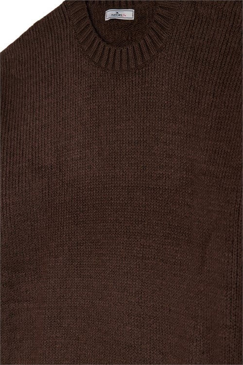 Kadın Oversize Geniş Kesim Bisiklet Yaka Truvakar Kollu Kahverengi Triko Kazak