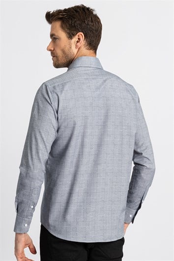 Erkek Regular Fit Klasik Kesim Pamuklu Kolay Ütü Çizgili Gri Gömlek