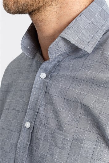 Erkek Regular Fit Klasik Kesim Pamuklu Kolay Ütü Çizgili Gri Gömlek