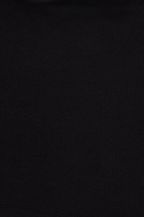 Kadın Slim Fit Dar Kesim Pamuklu Halter Yaka Kaşkorse Siyah Crop