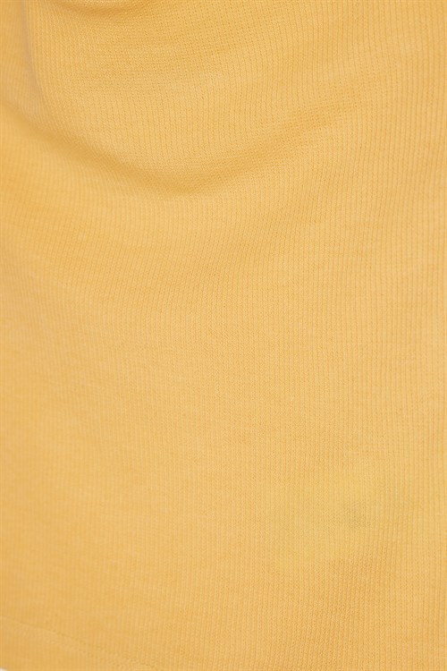 Kadın Slim Fit Dar Kesim Pamuklu Halter Yaka Kaşkorse Sarı Crop