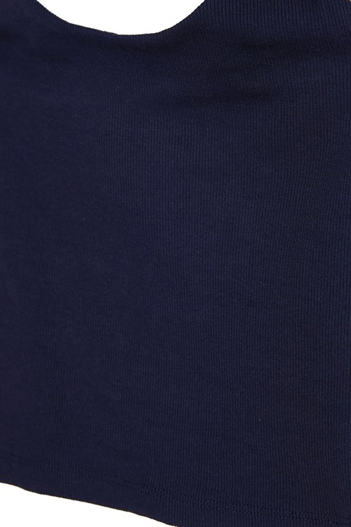 Kadın Slim Fit Dar Kesim Pamuklu Halter Yaka Kaşkorse Lacivert Crop