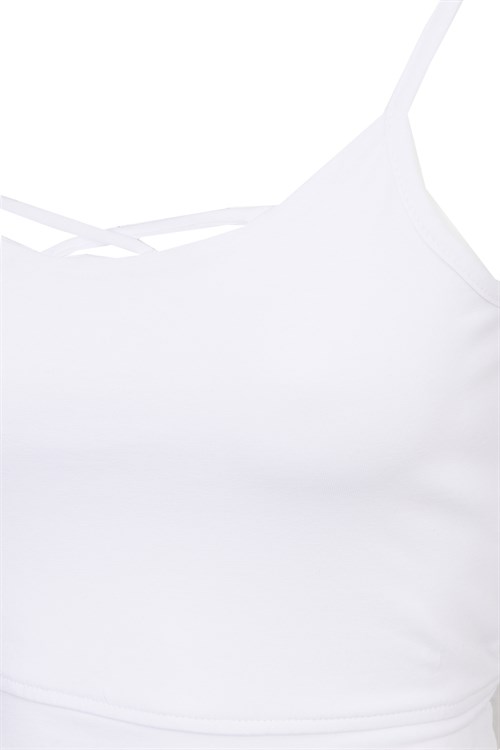 Kadın Slim Fit Dar Kesim Pamuklu İnce Askılı Beyaz Crop Atlet