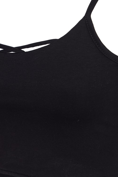 Kadın Slim Fit Dar Kesim Pamuklu İnce Askılı Siyah Crop Atlet