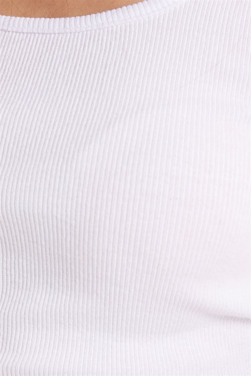 Kadın Slim Fit Dar Kesim Askılı Kare Yaka Pamuklu Beyaz Crop Atlet