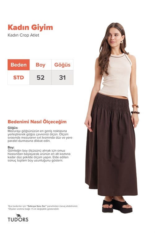 Kadın Slim Fit Dar Kesim Pamuklu Askılı Bisiklet Yaka Biyeli Bej Crop Atlet