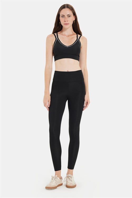 Kadın Slim Fit Dar Kesim Çapraz Bağlamalı Askılı V Yaka Siyah Crop 