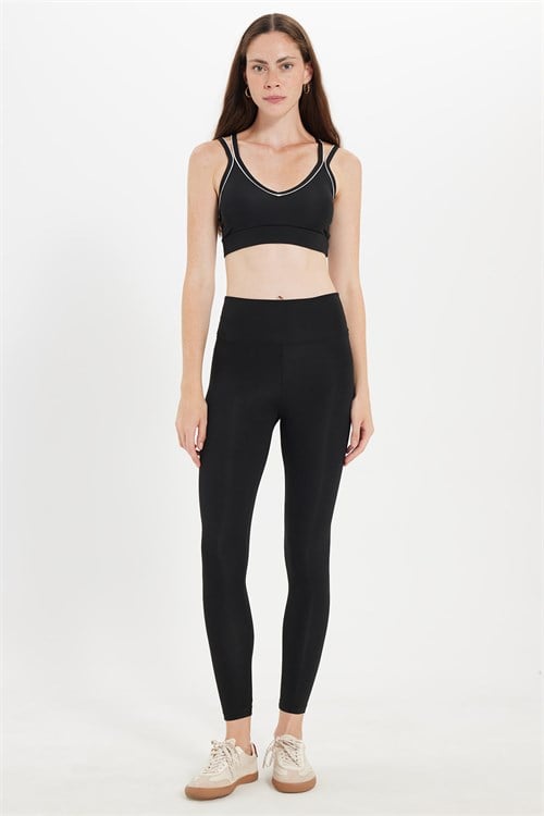 Kadın Slim Fit Dar Kesim Çapraz Bağlamalı Askılı V Yaka Siyah Crop 