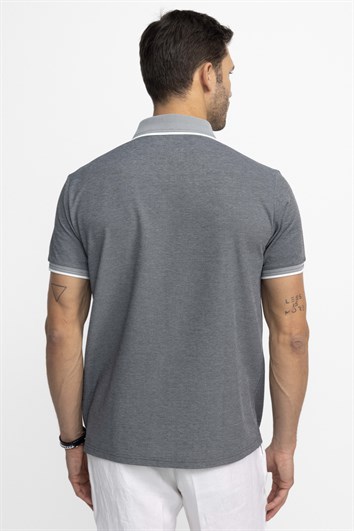 Erkek Regular Fit Rahat Kesim Pamuklu Gizli Düğme Gri Polo Yaka Tişört