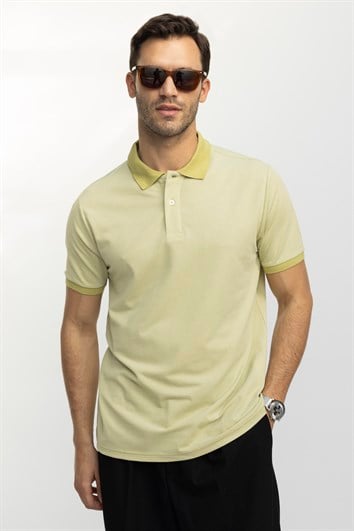 Erkek Regular Fit Klasik Kesim Pamuklu Düz Pike Yeşil Polo Yaka Tişört 