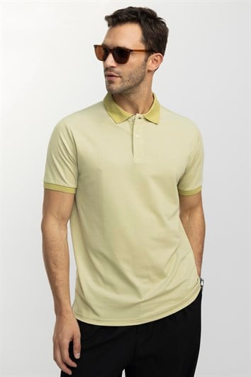 Erkek Regular Fit Klasik Kesim Pamuklu Düz Pike Yeşil Polo Yaka Tişört 