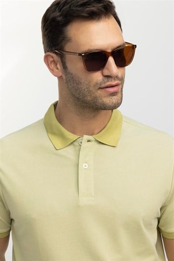 Erkek Regular Fit Klasik Kesim Pamuklu Düz Pike Yeşil Polo Yaka Tişört 