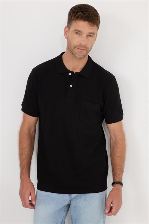 Erkek Regular Fit Klasik Kesim %100 Pamuk Düz Pike Siyah Polo Yaka Tişört