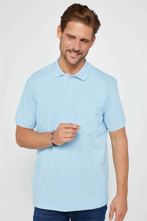 Erkek Regular Fit Klasik Kesim %100 Pamuk Düz Pike Mavi Polo Yaka Tişört