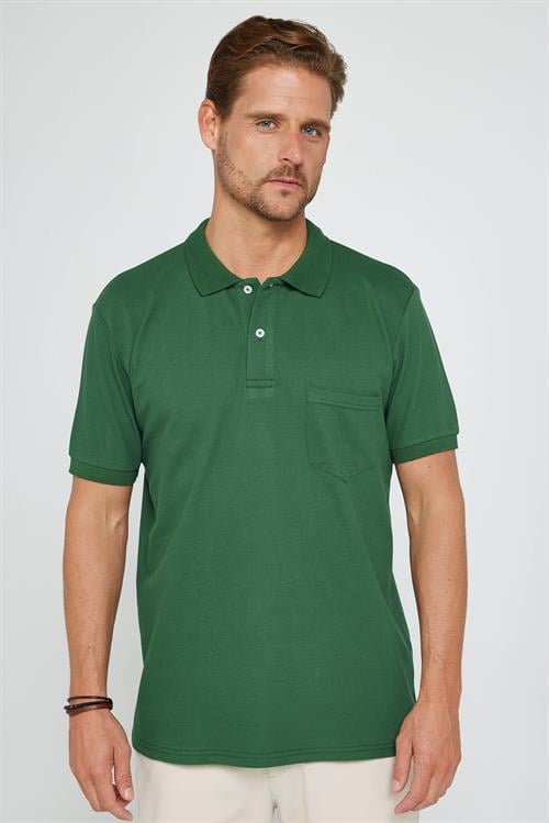 Erkek Regular Fit Klasik Kesim %100 Pamuk Düz Pike Yeşil Polo Yaka Tişört