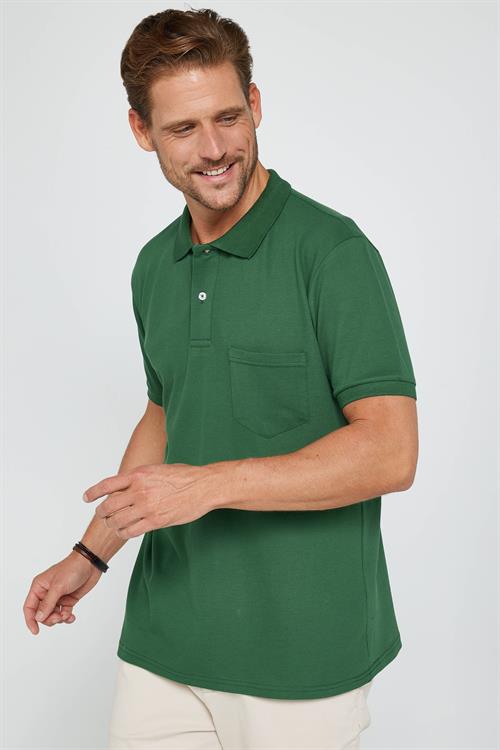Erkek Regular Fit Klasik Kesim %100 Pamuk Düz Pike Yeşil Polo Yaka Tişört